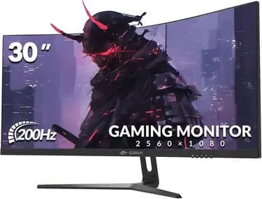 CRUA 30 Zoll Curved Ultrawide Gaming Monitor, WFHD(2560x1080P), 200Hz, 1ms, 1500R, VA, HDR 10, 2xHDMI (180Hz or 144Hz), DP (200Hz), AdaptiveSync, DCI-P3 90%, SRGB100%, VESA 75x75mm, Augenpflege