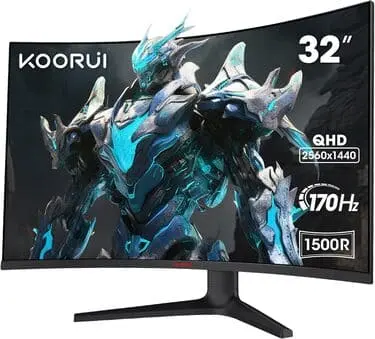 KOORUI Curved Gaming Monitor 32 Zoll, UltraWide QHD 2560x1440P 170Hz 1500R VA Panel Bildschirm, Adptivesync HDR 10 HDMI DisplayPort, Neigungsverstellbar