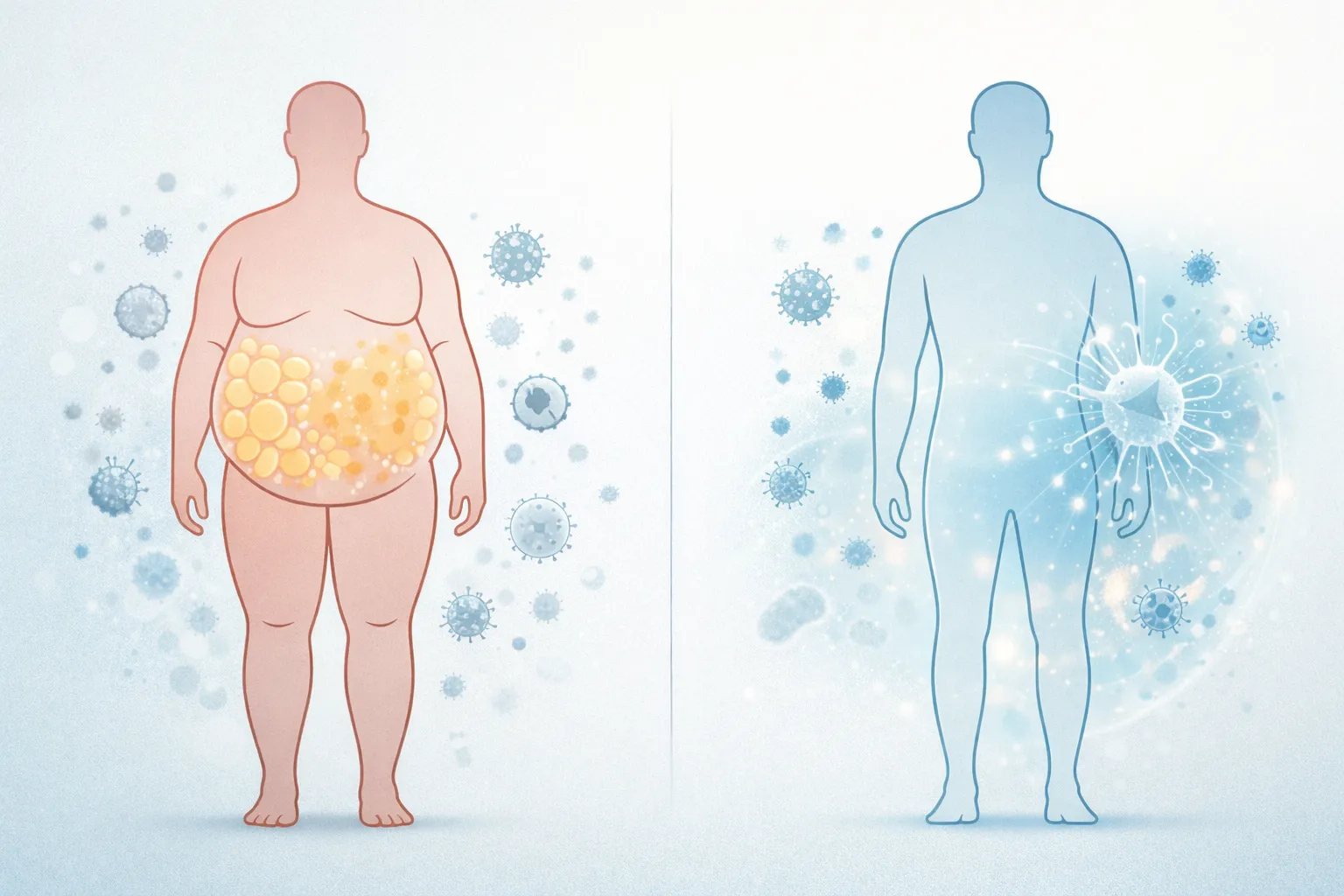 Bild zeigt eine Grafik, die den Zusammenhang zwischen Übergewicht und Infektionen illustriert.