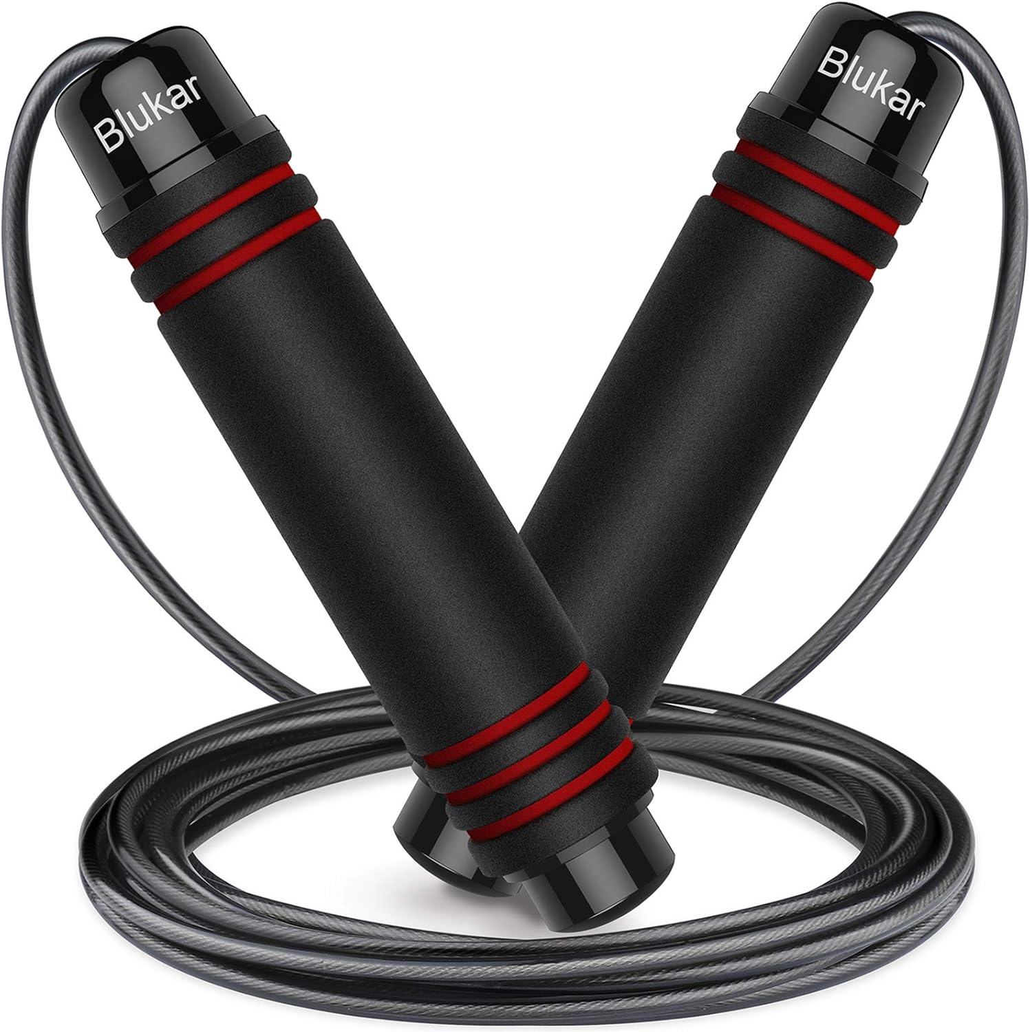 Blukar Springseil, Speed Rope Verstellbar mit Hautfreundlichen Schaum Griffe, Länge Einstellbar, rutschfest und Ideal für Fitness