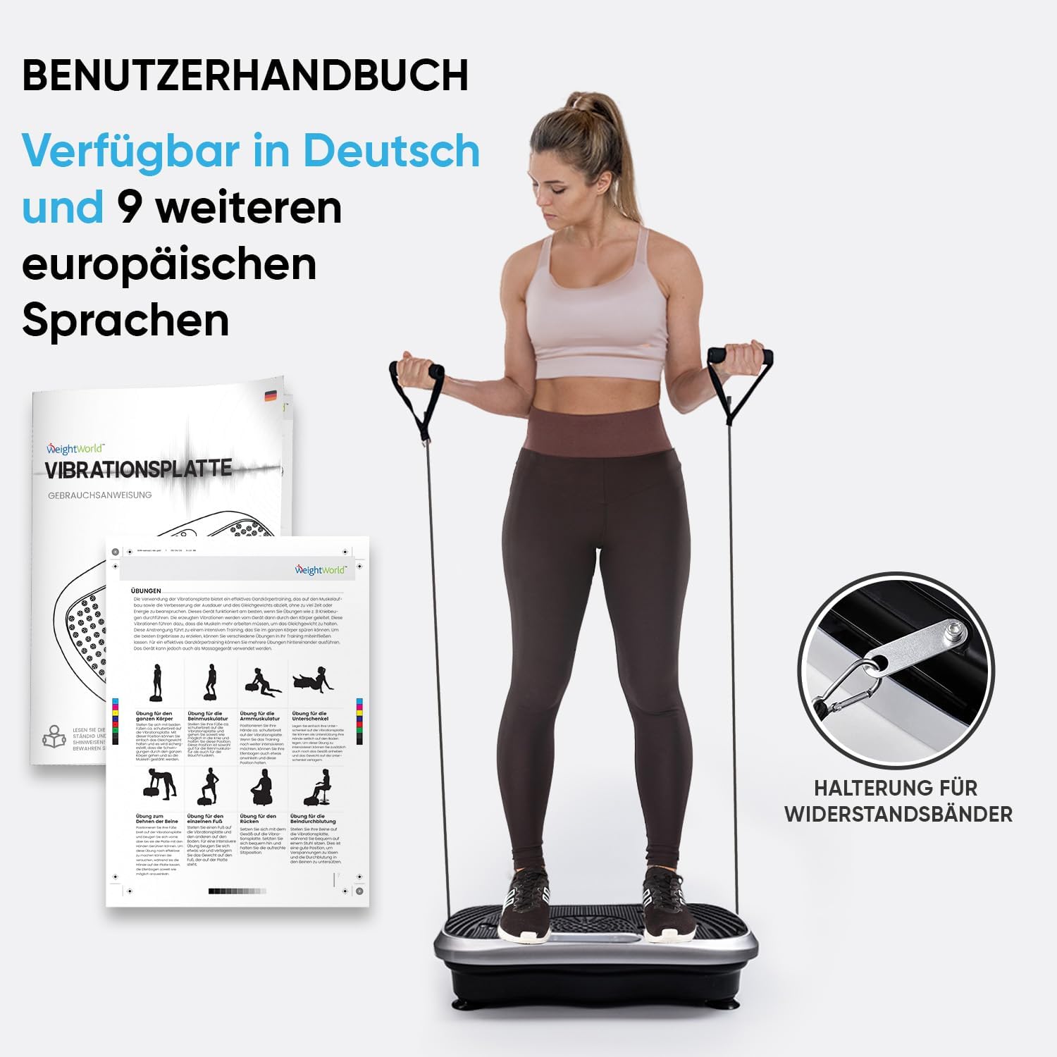 Vibrationsplatte - 99 Intensitätsstufen - 5 Trainingsprogramme - Fitnessgeräte für Zuhause - Massagegerät & Sportgerät mit Bluetooth für Home Workout