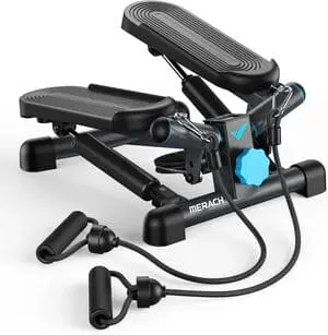 MERACH 2-in-1 Stepper für Zuhause, Leise Mini Stepper 150kg mit LCD-Monitor, Up-Down Swing Stepper mit Power Ropes for Bein/Arm/Butt Training, Home Office Fitness Exercise