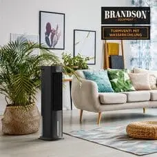 Brandson - Turmventilator mit Wasserkühlung 5 in 1 - Preisträger 2025 - Verdunstungskühler - Luftkühler - Ventilator - mobile Klimaanlage ohne Abluftschlauch - leise - 5L Wassertank 5 Modi 24 Std-Timer, mit Kühlung